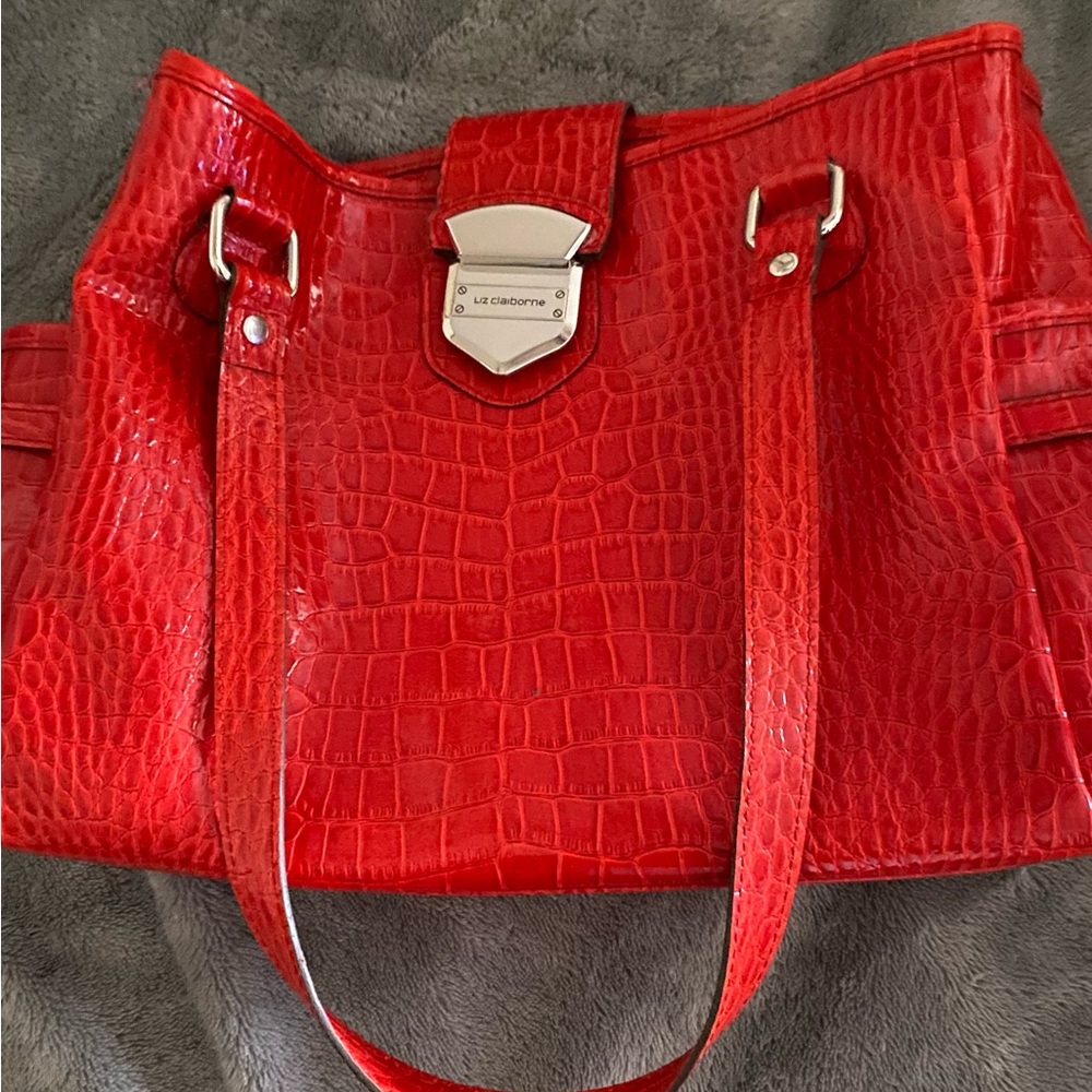 Liz Claiborne Red Crocodile-Embossed Tote